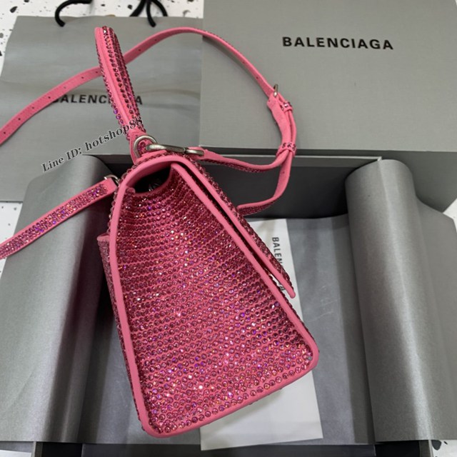 Balenciaga專櫃爆款Hourglass巴黎世家磨磨砂粉全鑽沙漏包 fyj1927